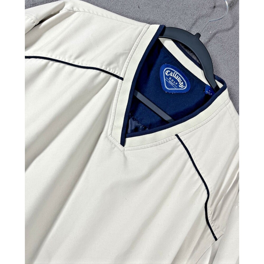 Callaway Golf Sport Windbreaker Mens L  Ivory  Pullover Navy Lightweight